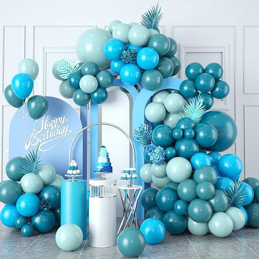 109PCS Teal Balloons Garland Arch Kit Dark Teal Blue Light Green Gray Balloons for Birthday Wedding Baby Shower Party Valentine's Day Decorations