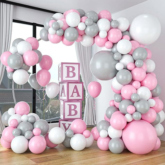 110PCS Grey and Pink Balloon Garland Arch Kit Latex Balloons for Baby Shower  Anniversary Bachelorette Party Background Decoration