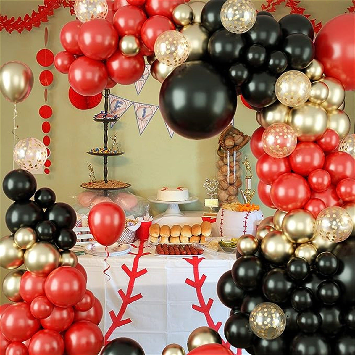 111PCS 2024 Hot Sale Red Balloons Black and Gold Balloon for Birthday Baby Shower Engagement Christmas Party Decors