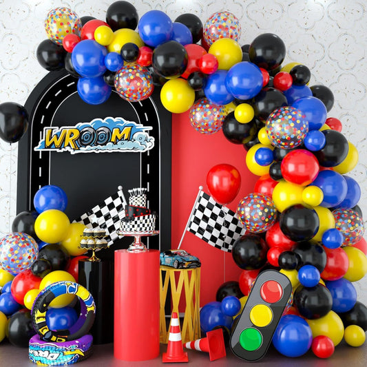 107pcs Racing Theme Balloons Arch Garland Kit Red Blue Black Foil Balloon For Boys Birthdays Party