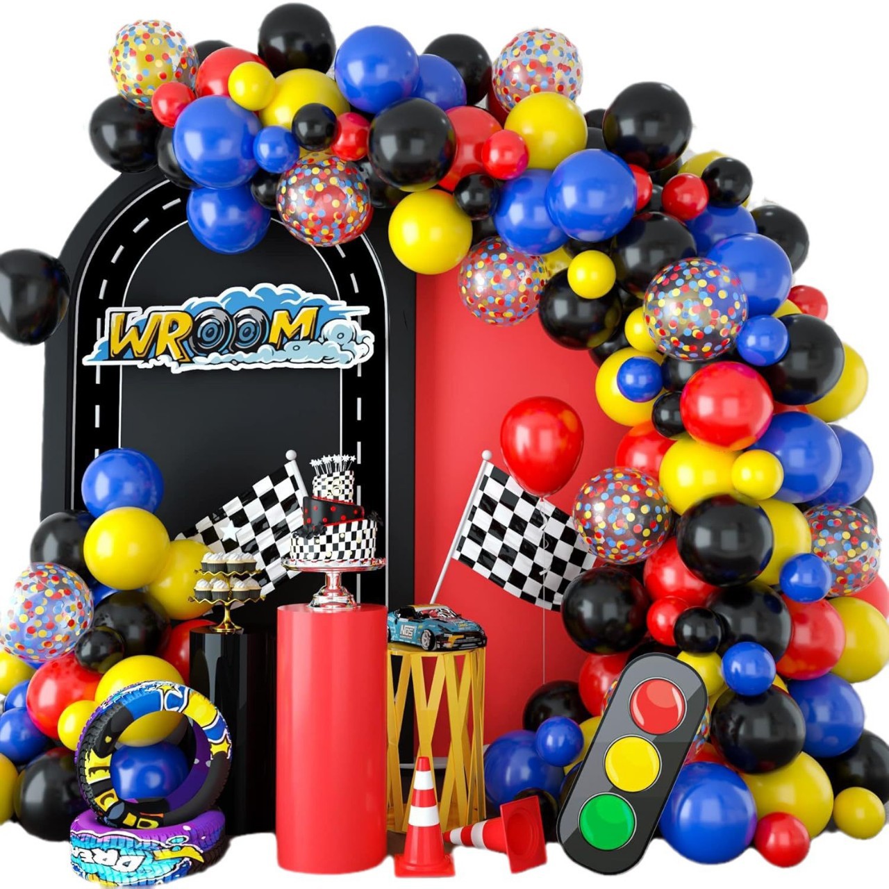 107pcs Racing Theme Balloons Arch Garland Kit Red Blue Black Foil Balloon For Boys Birthdays Party