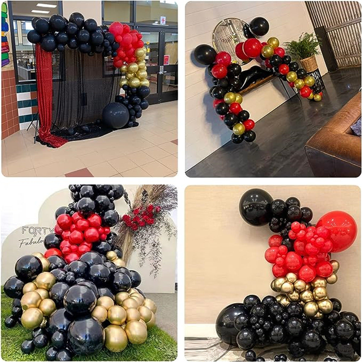 111PCS 2024 Hot Sale Red Balloons Black and Gold Balloon for Birthday Baby Shower Engagement Christmas Party Decors