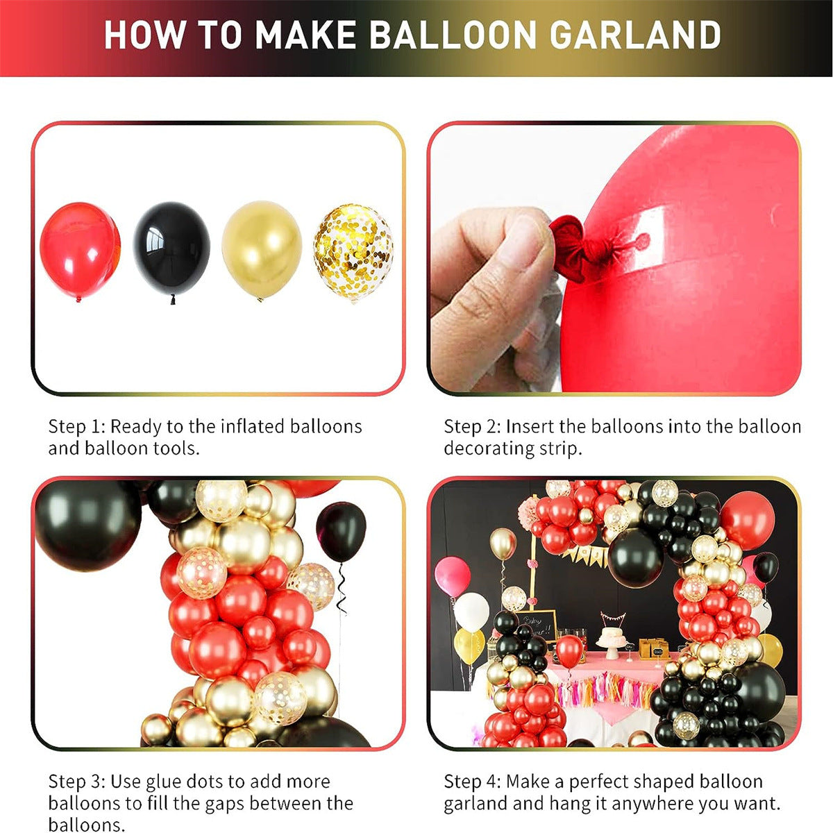 111PCS 2024 Hot Sale Red Balloons Black and Gold Balloon for Birthday Baby Shower Engagement Christmas Party Decors