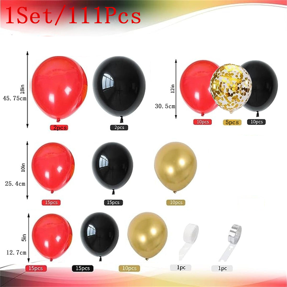 111PCS 2024 Hot Sale Red Balloons Black and Gold Balloon for Birthday Baby Shower Engagement Christmas Party Decors