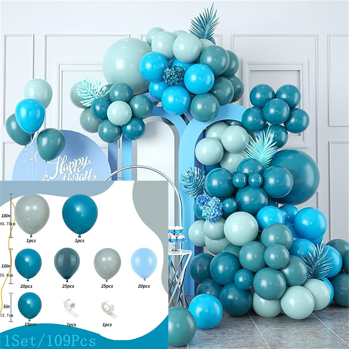 109PCS Teal Balloons Garland Arch Kit Dark Teal Blue Light Green Gray Balloons for Birthday Wedding Baby Shower Party Valentine's Day Decorations